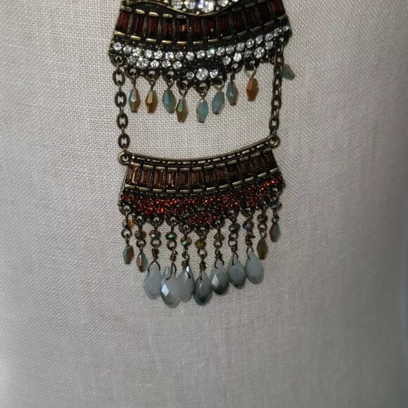 28" Capwell bronze colored chain 4.5" rhinestone pendant rust amber color N2 - Picture 3 of 4